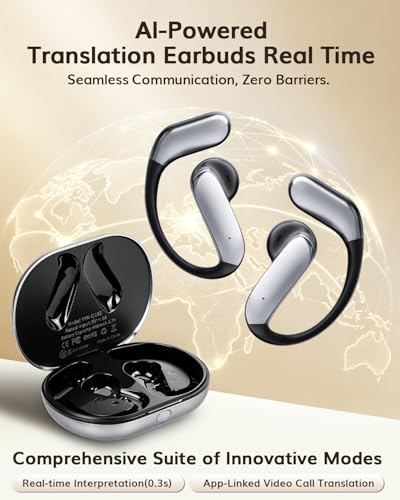 Open Ear Earbuds Bluetooth 6.1, Ear Buds Wireless Bluetooth Earbuds AI Real Time Translation Earbuds 90H Playtime Open Ear Headphones with Noise Cancelling Mic Wireless Earbuds for Travel, Business