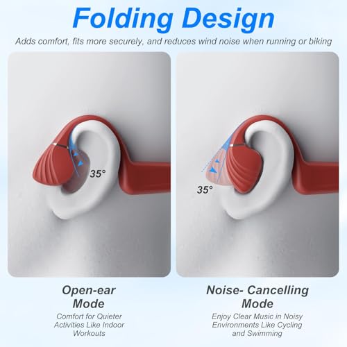 Bone Conduction Headphones - Bluetooth 5.4 & 32GB Memory MP3 Player IP68 Waterproof Headphones for Swimming, Bone Conduction with Mic Open Ear Running Headphone for Swimming, Running, Cycling (Red) - color: Red