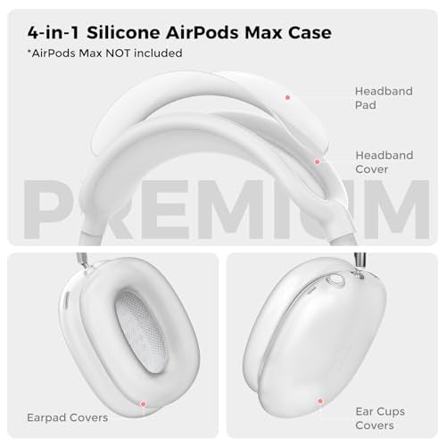 AHASTYLE Silicone Case Cover for AirPods Max Headphones (USB-C/Lightning) - color: Matte Clear
