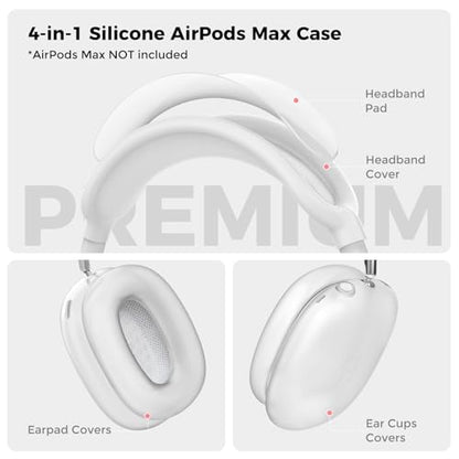 AHASTYLE Silicone Case Cover for AirPods Max Headphones (USB-C/Lightning) - color: Matte Clear