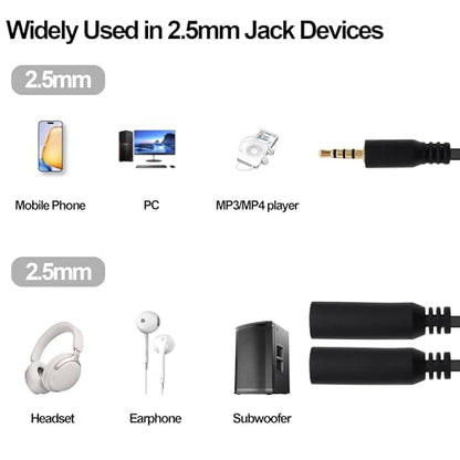 2.5mm TRRS Splitter Audio Y Cable Adapter 30cm | 2.5mm Stereo 1 Male to 2 Female,Headphone Micphone Extension Cord,2pcs