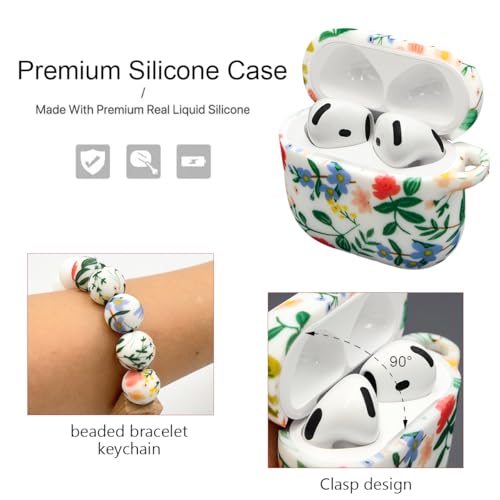 Case Compatible with AirPods 4 Case,Soft Silicone Cover with Bracelet Lanyard and Keychain, Cute Wireless Charging Protective Case for Apple AirPods 4th for Women and Men (Flower) - color: Flower