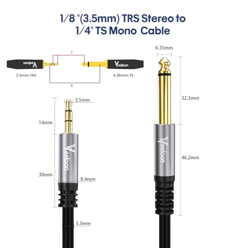 1/4" 6.35mm TS to 1/8" 3.5mm TRS Stereo Audio Adapter Cable 4 FT, Gold-Plated Plug Aux Jack Interconnect Cord for Guitar, Bass, Home Theater Devices, Speaker Connect Phone Laptop MP3 Mixer - size: 4FT, style: 1/8 TRS to 1/4 TS