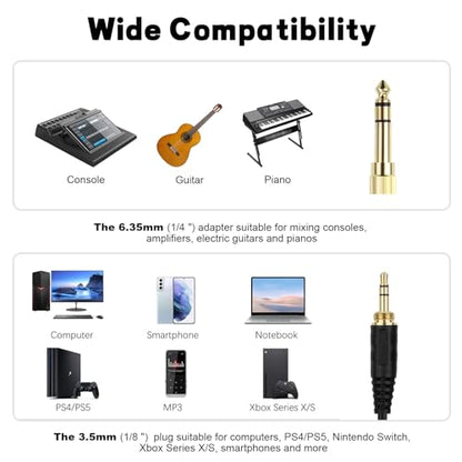 Replacement ATH-M50x Cable Compatible with Audio-Technica ATH-M50x, ATH-M40x, ATH-M70x, ATH-M60x Headphones, 2.5mm to 3.5mm(1/8") Audio Cord with 6.35mm(1/4") Adapter (6.6FT) - size: 6.6FT