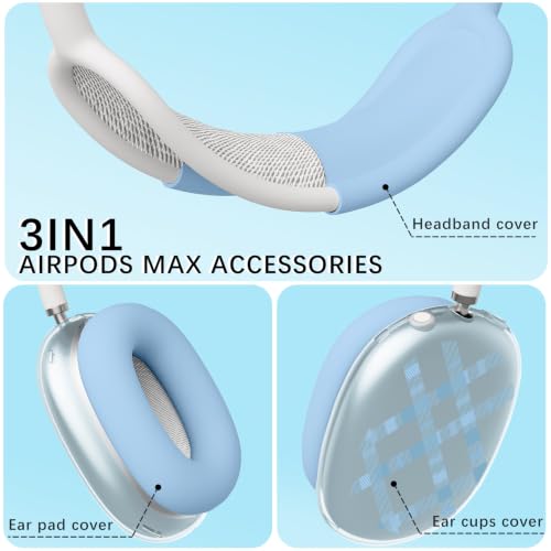 Joyland Silicone Case for AirPods Max Headphones,Blue Plaid Soft TPU Ear Cups Cover/Ear Pad Cover/Headband Protection for Apple AirPods Max USB-C/Lightning (2024/2020),Clear Blue - color: Blue Plaid