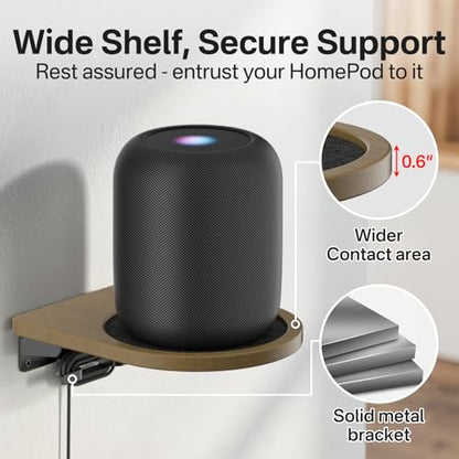 Wooden Wall Mount for HomePod 1st & 2nd Gen, Speaker Wall Bracket for Homepod Wall Mount with Hidden Cable Management, Reinforced Metal Bracket, Space-Saving Design with Enlarged Platform, 1 Pack