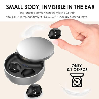 Smallest Invisible Earbuds Wireless Ear Buds Bluetooth in Ear Mini Discreet Small Tiny Earpiece Sleep Earbuds Hidden with Charging Case Headphones for Small Ears Work Sleeping Android iOS Black - color: Black