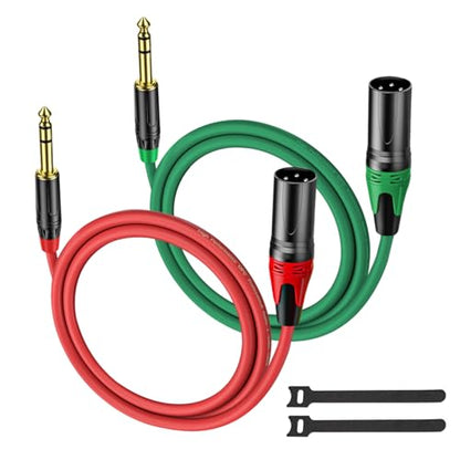 XLR Male to 1/4 (6.35mm) TRS Mono Jack Cable 3.3 FT, 2 Pack, Red and Green, for Dynmic Microphone, Balanced 3 Pin XLRon to TRS Plug Mic Cord, Plated Conductors - size: 3.3 FT, style: XLR Male to 1/4"