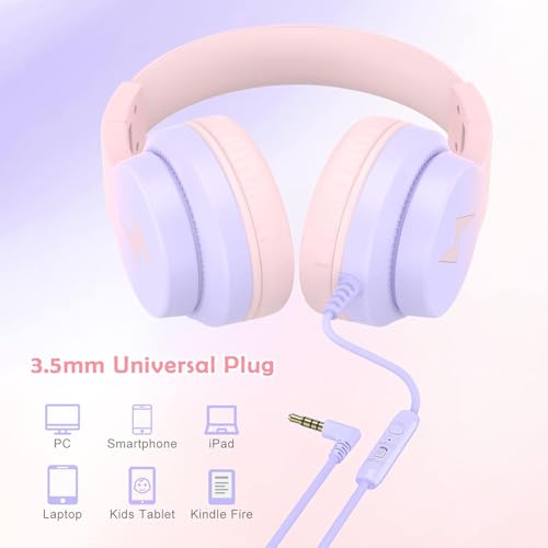 Candy Bila 2 Pack Wired Kids Headphones with Microphone, 85dB Safe Volume | Volume Limiter 85/94dB, HD Stereo Sound, Microphone and Wired Control, Foldable Design - color: Gradient Pink, Gradient Purple