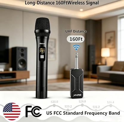 Bietrun Wireless Microphone, Dynamic Microphone with Rechargeable Receiver - color: Black