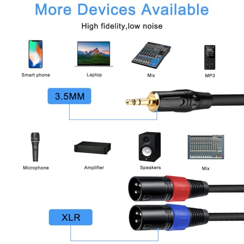 1 Pack 3.5mm TRS to 2 XLR Cable, 3.3 Foot, Unbalanced 1/8 TRS Male to Dual XLR Male, Y Splitter to Dual XLR Breakout Cable, Pure Copper and Plated Connectors for Smartphone - size: 3.3 foot, style: 3.5mm TRS to XLR male, 1 Pack