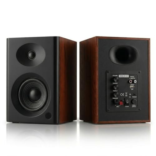 4-Inch Powered Bluetooth Bookshelf Speakers, Black - color: Walnut
