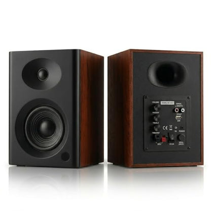 4-Inch Powered Bluetooth Bookshelf Speakers, Black - color: Walnut