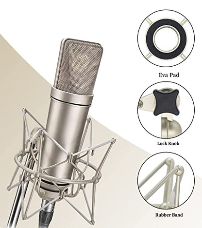 Microphone Shock Mount Anti-Vibration Mic Holder Spider Recording Mic Shockmount Stand Compatible with Neumann U87 Ai, U89 i and TLM 67 (Champagne)