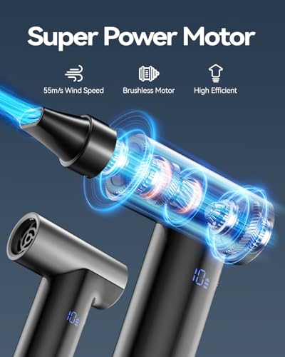 Compressed Air Duster, 200000RPM Super Power Electric Air Duster, 11-Gear Stepless Speed Mini Blower with Aluminum Alloy, Cordless Dust Blower for Computer, Keyboard, House, Outdoor, and Car
