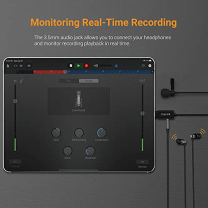 MLC-2 USB C Lavalier Microphone with 3.5mm Monitoring Headphone Jack, Type C Lapel MIC for iPad 10, iPad Pro Air 5/4, Google Pixel 8/7/6 Pro 7a/6a Fold Pixel Tablet, 5 FT