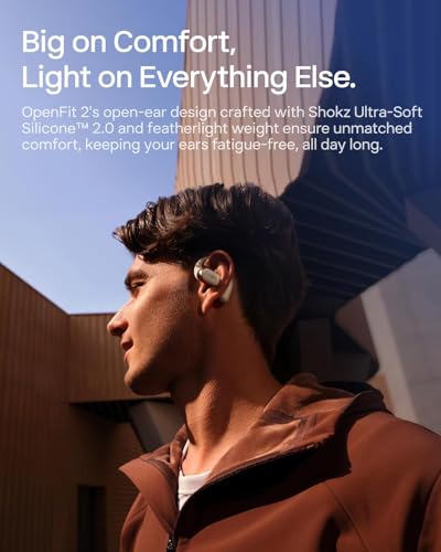 SHOKZ OpenFit 2 Open-Ear Headphones, True Wireless Bluetooth Earphones with Microphone, Beige(Renewed) - color: Beige