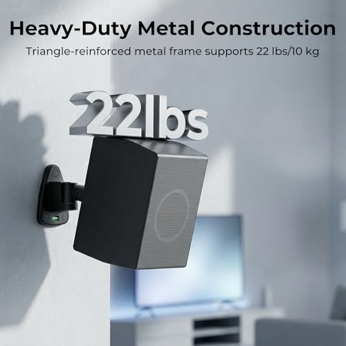 Upgraded Universal Metal Speaker Wall Mount, Swivel & Tilt, Speaker Mount for Small Speakers with 1/4-20, M4 M5 M6 Thread & Keyhole, For Samsung, Bose, JBL, Klipsch, Sony, Built-In Level, 2 Pack