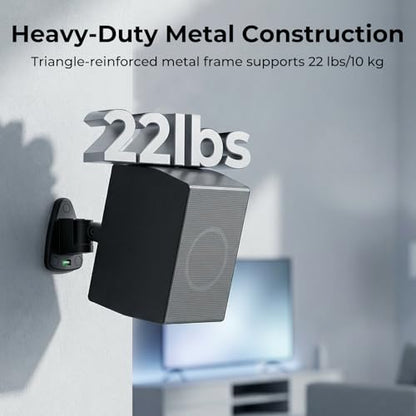 Upgraded Universal Metal Speaker Wall Mount, Swivel & Tilt, Speaker Mount for Small Speakers with 1/4-20, M4 M5 M6 Thread & Keyhole, For Samsung, Bose, JBL, Klipsch, Sony, Built-In Level, 2 Pack