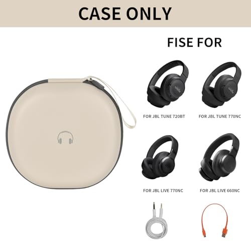 Comecase Headphone Case for JBL Tune 770NC，for JBL Live, 770NC, 660NC, 650B | Adjustable Divider, Cable Space and Carry Handle for Commuting, Gym and Travel, Students and Music Lovers, Case Only - Beige - color: Off-white