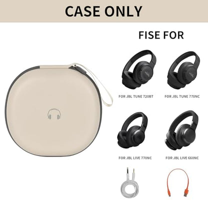 Comecase Headphone Case for JBL Tune 770NC，for JBL Live, 770NC, 660NC, 650B | Adjustable Divider, Cable Space and Carry Handle for Commuting, Gym and Travel, Students and Music Lovers, Case Only - Beige - color: Off-white