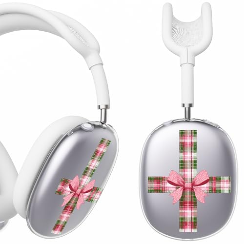 for AirPods Max Headphones Christmas Ear Covers for AirPods Max 2 | Checkered Bow Clear Ear Cups Cover | White Silicone Ear Pad Case Headband Cover for Apple AirPods Max 2/1 (2026/2024/2020) - color: Bow/White
