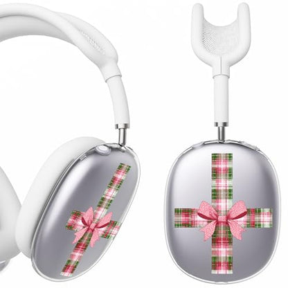for AirPods Max Headphones Christmas Ear Covers for AirPods Max 2 | Checkered Bow Clear Ear Cups Cover | White Silicone Ear Pad Case Headband Cover for Apple AirPods Max 2/1 (2026/2024/2020) - color: Bow/White