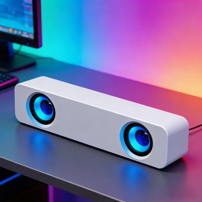 Mini Wired Sound Bar for Desktop, USB Computer Speaker with Easy Volume Control - color: White