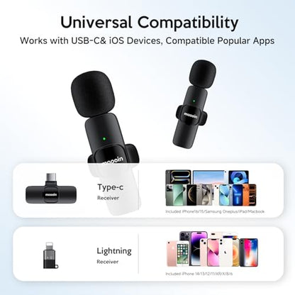 Wireless Mini Microphone for iPhone Android, Lapel Mic for Video Recording
