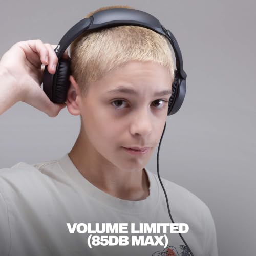 Skullcandy Icon 180 Wired On-Ear Headphones - Black | Built-In 85dB Volume Limiter, Comfortable, Adjustable Headband, Convenient for Travel with 3.5mm AUX Plug, In-Line Microphone