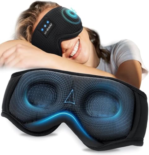 LC-dolida Sleep Mask Bluetooth Headphones Weighted Sleeping Mask 3D Eye Mask Pressure Relief Night Sleep Eye Mask Music Sleeping Headphones for Side Sleepers Meditation Gifts for Men Women - color: Soft 3d-breathable Black