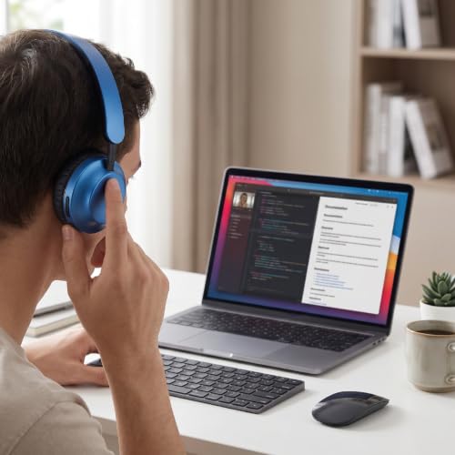 Wireless Headphones Over Ear, with Brushed Metal Design (Blue) | Over The Ear Headset with Foldable, Stereo Breathing Light, 16H Playtime for Travel Home Office Cellphone PC - color: Blue