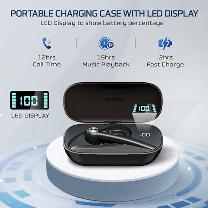 Philips Trucker Bluetooth Earpiece, Wireless Bluetooth Headset with Mic, 400mAh Charging Case with LED Display, All-Day Extended Talktime, Built-in Mic for Hands-Free Calling, Designed for Office Work - color: Black