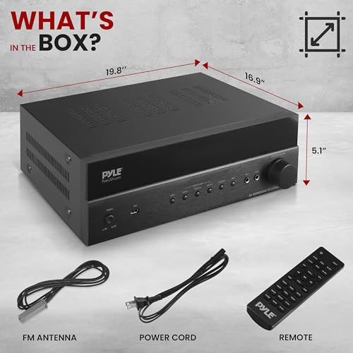 Pyle 5.2 채널 하이파이 홈 시어터 수신기 - 1000W MAX 무선 BT 서라운드 사운드 스테레오 앰프 시스템, 4k 울트라 HD 지원, MP3/USB/DAC, 몰입형 홈 오디오 경험에 이상적