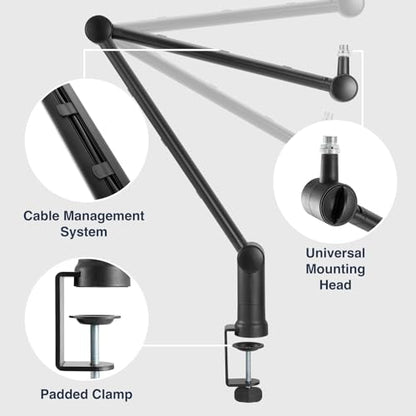 Desky Adjustable Microphone Boom Arm - Low Profile Mic Arm Desk Mount -