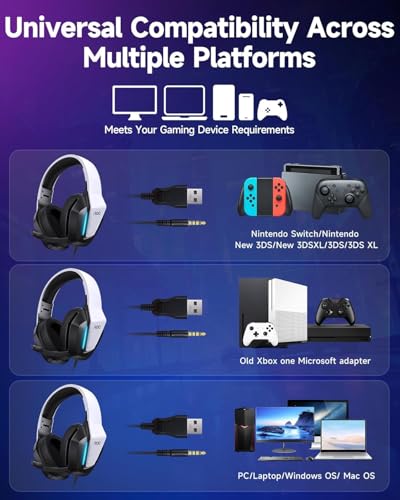 AOC Wired Gaming Headset, Headphones for Xbox Series PS5 PC Switch, White | Surround Sound, Noise Canceling Over-Ear Gaming Mic, RGB Lights, 50mm Drivers, 3.5mm Jack - color: White