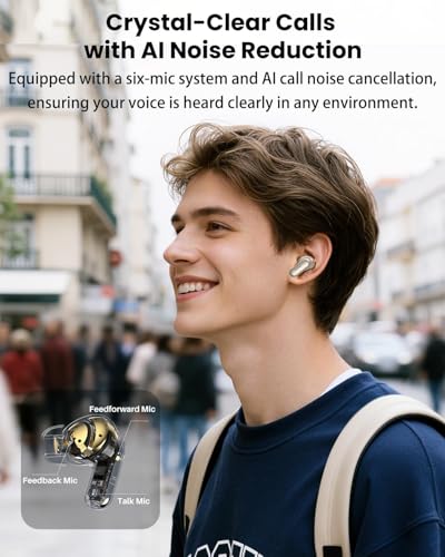 TOZO NC20 Pro Active Noise Cancelling Wireless Earbuds, Smart LCD Screen | LDAC Hi-Res Audio, Stereo Bass, 6 Mics AI Call Ear Buds, 80H Playtime, IPX8 Waterproof, 32 EQ via App, Wireless Charging - color: Titanium Gold