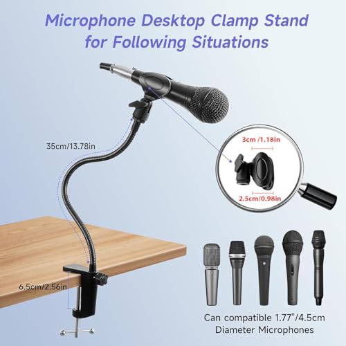 Podium Microphone Holder & Mic Holder -13.78" Flexible Gooseneck Desktop Mic Stands Holder for Lectern Podium Podcast Meetings Lectures Pulpit Streaming Gaming Studio - style: Clamp Desk Mic Holder