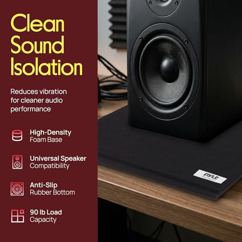 Pyle Sound Dampening Speaker Riser Foam - Audio Acoustic Noise Isolation Platform Pads Recoil Stabilizer w/ Rubber Base Pad For Studio Monitor, Subwoofer, Loud Speakers - PSI15 (15 x 15 x 1.8 Inch)