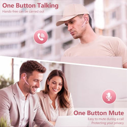 Bluetooth Headset 72H Work Single-Ear Wireless Earpiece for Cell Phone Call | 2 Charging Ways & 500mAh Charging Case,Dual Mic ENC Noise Cancel, Mute Button,V5.1 Hands-Free for Phone and Laptop