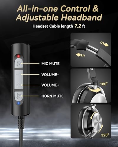 Voistek USB Headset with Microphone for PC & Laptop, On-Ear Computer Headset with Microphone Noise Canceling, Mute & Volume Controls for Zoom, Teams, Online Meetings, Remote Work, Home Office - color: Black