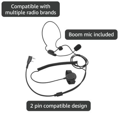 Boom Mic Ptt Earpiece Behind Head Over The Ear Two Way Radio Headset Headphone for Baofeng Retivis Kenwood Samcom Arcshell 2 Pin uv5r bf-888s h-777s rt21 rt22 ar-6 Walkie Talkies