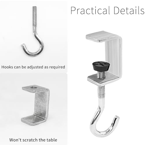 Zayin 2 Pack Desk Bag Holder Schoolbag Hooks Headphone Hanger Stand Adjustable Metal Under Desk Clamp Hook Mount for Portable Bag Gaming Headphones Clothes Table Hook Save Space