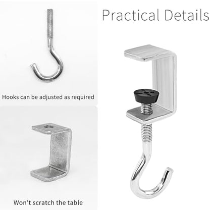 Zayin 2 Pack Desk Bag Holder Schoolbag Hooks Headphone Hanger Stand Adjustable Metal Under Desk Clamp Hook Mount for Portable Bag Gaming Headphones Clothes Table Hook Save Space