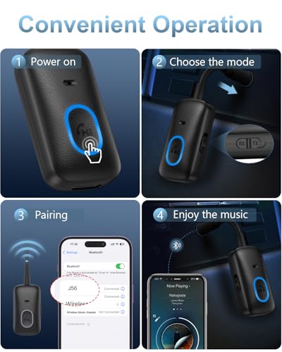 Bluetooth 5.4 Adapter for Car, Upgraded 2-in-1 Aux Transmitter & Receiver with Hands-Free Calls & 180° Swivel Bend, Wireless Audio Adapter for PC, TV, Speakers, Airplane Travel