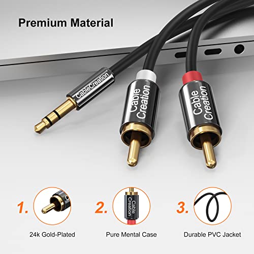 CableCreation 3.5mm to RCA Cable, 3.5mm Male to 2RCA Male Stereo Y Splitter | RCA Cord Compatible with Echo Dot, Smartphone, MP3, Tablet, Stereo Receiver, Car, Speaker, HDTV ect, 16.4FT/5m - size: 16.4FT, style: PVC Jacket