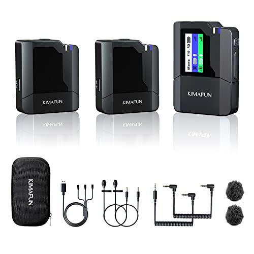 KIMAFUN Dual Wireless Lavalier Microphone for Camera, 2 Pack Lapel Mic for Interview Live Stream KM-G50-2 - size: 3.5MM-2Tx1Rx