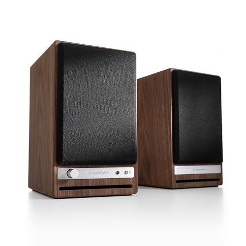 Audioengine HD4 Powered Bookshelf Speakers – Bluetooth 5.3 aptX Adaptive, | 24-Bit DAC, Desktop Speakers for Music, Gaming and Home Audio - Walnut - color: Walnut, style: Active