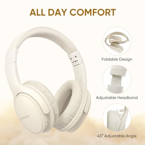 Wireless Headphones, Bluetooth Over Ear Headsets with Microphone, Hi-Fi Audio, 60H Playtime, Touch Control, Foldable Lightweight, On-Ear Headphones for Girls Women, Travel, Work, - color: Light Beige