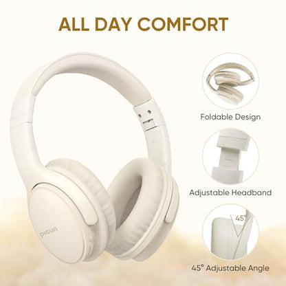 Wireless Headphones, Bluetooth Over Ear Headsets with Microphone, Hi-Fi Audio, 60H Playtime, Touch Control, Foldable Lightweight, On-Ear Headphones for Girls Women, Travel, Work, - color: Light Beige